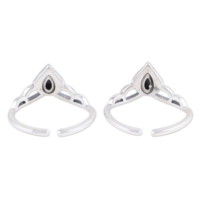 Alternate image for Black Onyx and Sterling Silver Toe Rings Pair Magic Crown