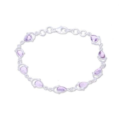 Alternate image for Sterling Silver and Purple Faceted Amethyst Link Bracelet Teardrop Tendrils