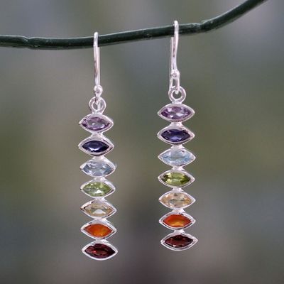 Alternate image for Seven-Gemstone Dangle Earrings in 925 Sterling Silver Chakra Balance