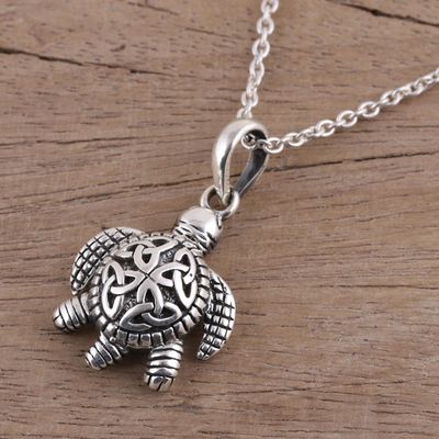 Alternate image for Sterling Silver Celtic Trinity Knot Turtle Pendant Necklace Trinity Turtle
