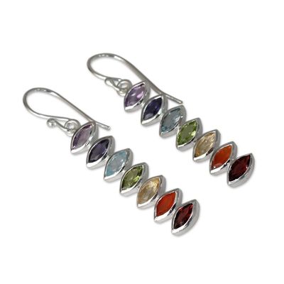 Alternate image for Seven-Gemstone Dangle Earrings in 925 Sterling Silver Chakra Balance