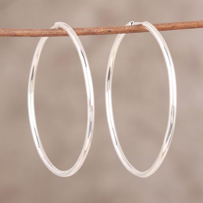 Alternate image for Handcrafted Polished Sterling Silver Endless Hoop Earrings Timeless Charm