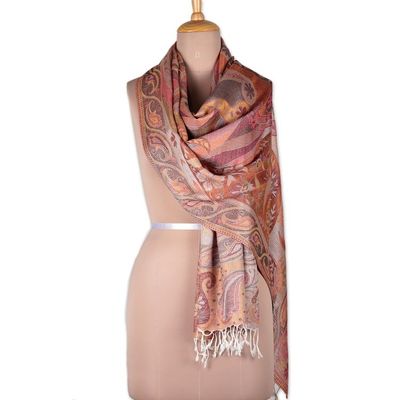 Alternate image for Paisley and Floral Jacquard Woven Shawl in Melon and Rose Floral Paisley