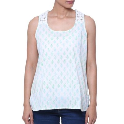 Alternate image for Block-Printed White Cotton Blouse from India Summer Desire