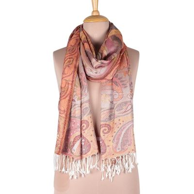 Alternate image for Paisley and Floral Jacquard Woven Shawl in Melon and Rose Floral Paisley