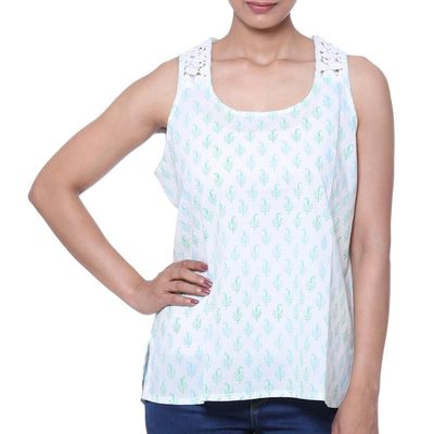 Alternate image for Block-Printed White Cotton Blouse from India Summer Desire