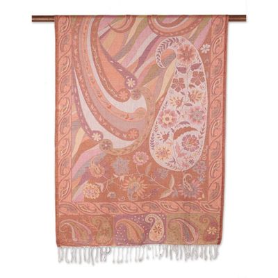 Alternate image for Paisley and Floral Jacquard Woven Shawl in Melon and Rose Floral Paisley