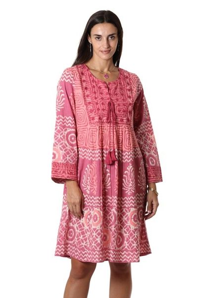 Alternate image for Embroidered Cotton A-Line Dress from India Petal Pink