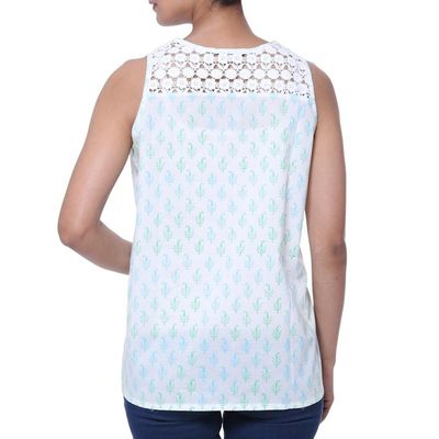 Alternate image for Block-Printed White Cotton Blouse from India Summer Desire