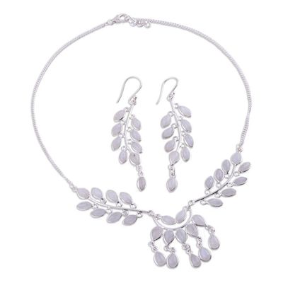 Alternate image for Rainbow Moonstone and Sterling Silver Jewelry Set Falling Leaves