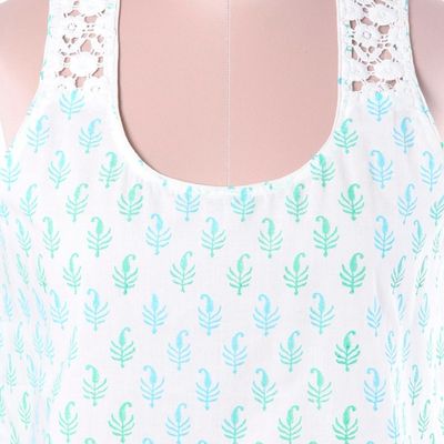 Alternate image for Block-Printed White Cotton Blouse from India Summer Desire