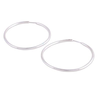Alternate image for Handcrafted Polished Sterling Silver Endless Hoop Earrings Timeless Charm