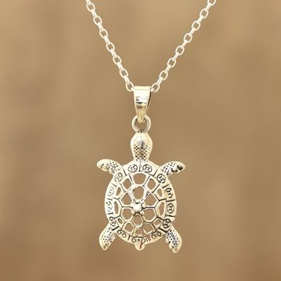 Alternate image for Sterling Silver Turtle Pendant Necklace from India Harmonious Turtle