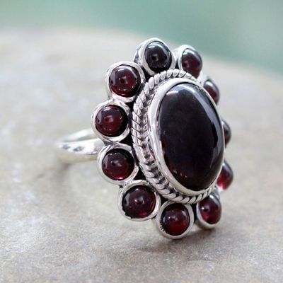 Alternate image for Floral Jewelry Sterling Silver and Garnet Ring Scarlet Petals