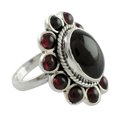 Alternate image for Floral Jewelry Sterling Silver and Garnet Ring Scarlet Petals