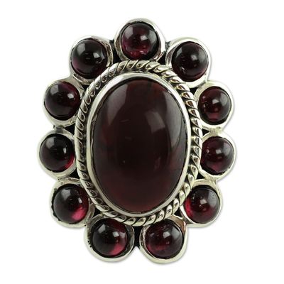Alternate image for Floral Jewelry Sterling Silver and Garnet Ring Scarlet Petals