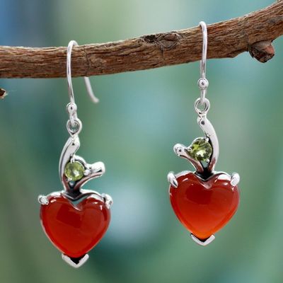 Alternate image for Heart Jewelry Earrings with Red Onyx and Peridot A Sigh of Romance