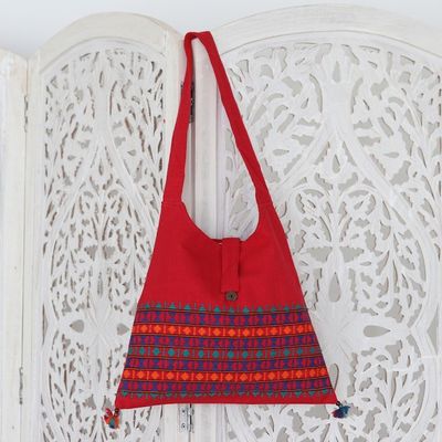 Alternate image for Red Cotton Shoulder Bag Handmade India Crimson Tease