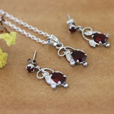 Alternate image for Garnet and Cubic Zirconia Jewelry Set with Classic Motifs Perseverance Realm