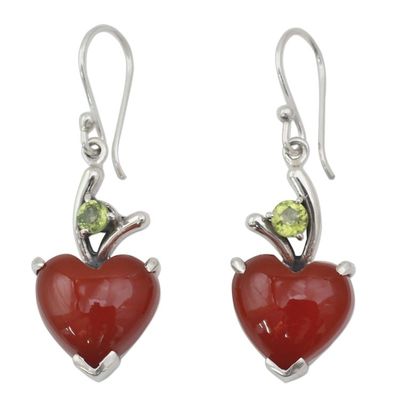 Alternate image for Heart Jewelry Earrings with Red Onyx and Peridot A Sigh of Romance