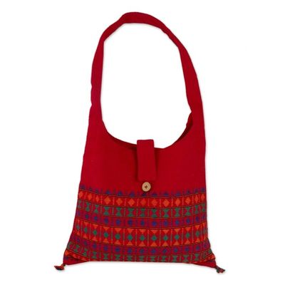 Alternate image for Red Cotton Shoulder Bag Handmade India Crimson Tease