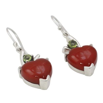 Alternate image for Heart Jewelry Earrings with Red Onyx and Peridot A Sigh of Romance