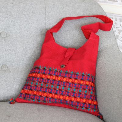 Alternate image for Red Cotton Shoulder Bag Handmade India Crimson Tease