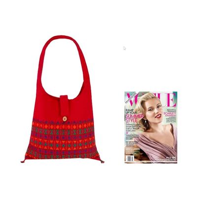 Alternate image for Red Cotton Shoulder Bag Handmade India Crimson Tease