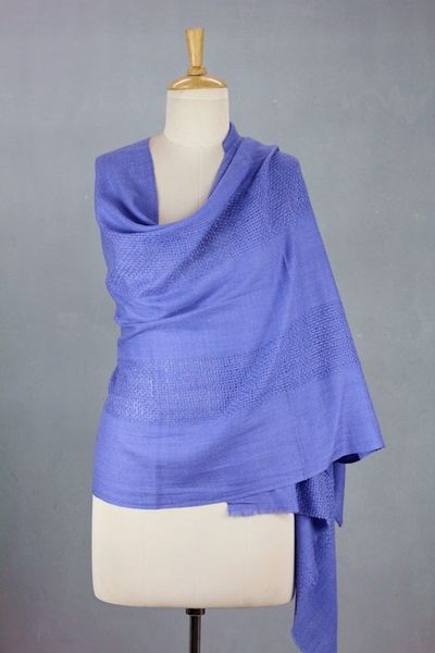 Alternate image for Hand Loomed 100 Wool Periwinkle Blue Wrap for Women Periwinkle Allure
