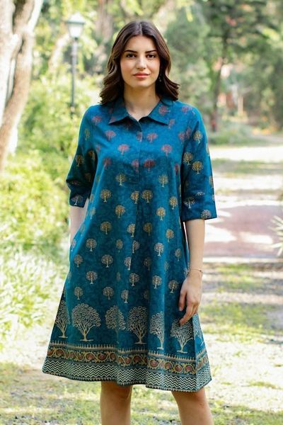 Alternate image for Hand Block-Printed Shirtdress Chanderi Garden
