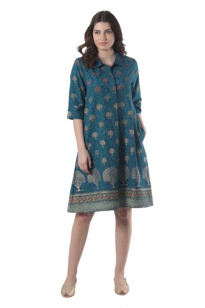 Alternate image for Hand Block-Printed Shirtdress Chanderi Garden