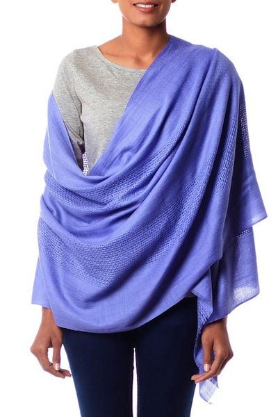 Alternate image for Hand Loomed 100 Wool Periwinkle Blue Wrap for Women Periwinkle Allure