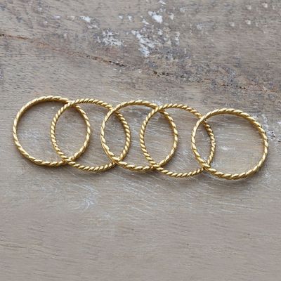 Alternate image for High-Polished 18k Gold-Plated Stacking Band Rings Set of 5 Glorious Five