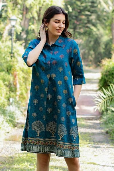 Alternate image for Hand Block-Printed Shirtdress Chanderi Garden