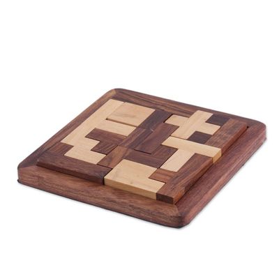 Alternate image for Handcrafted Wood Puzzle in Brown and Beige from India Mental Challenge