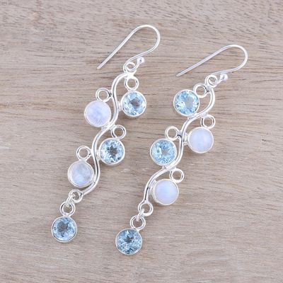 Alternate image for Blue Topaz and Rainbow Moonstone Earrings from India Morning Climber