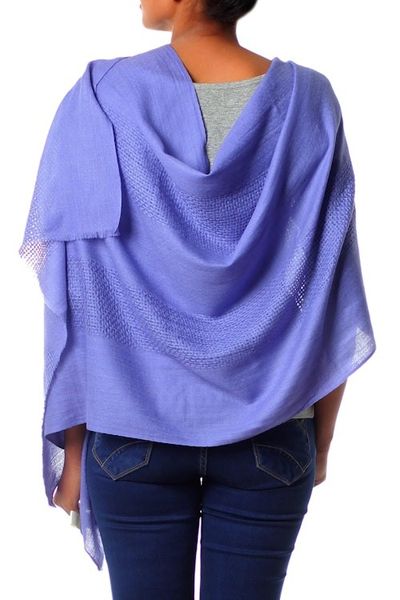 Alternate image for Hand Loomed 100 Wool Periwinkle Blue Wrap for Women Periwinkle Allure