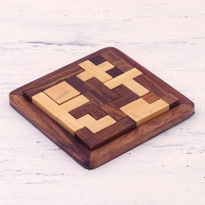 Alternate image for Handcrafted Wood Puzzle in Brown and Beige from India Mental Challenge