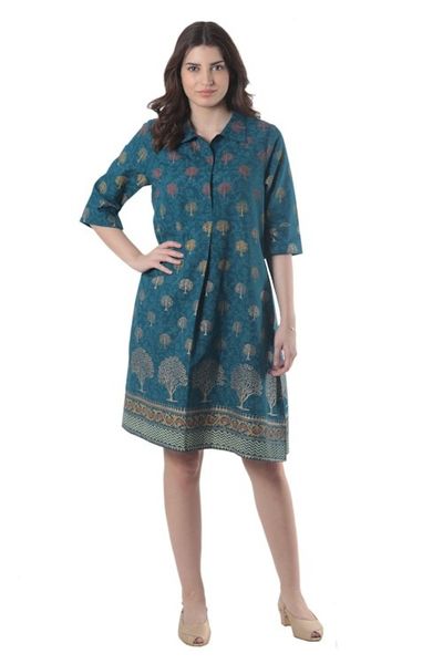 Alternate image for Hand Block-Printed Shirtdress Chanderi Garden