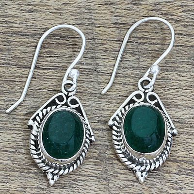 Alternate image for Hand Made Sterling Silver Green Onyx Dangle Earrings India Charming Green