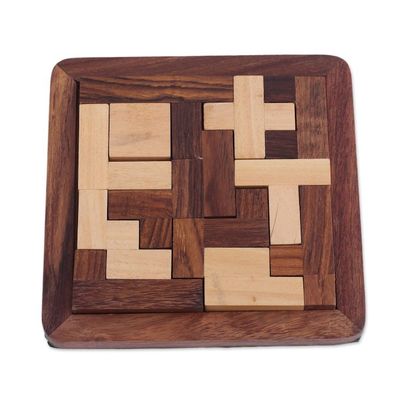 Alternate image for Handcrafted Wood Puzzle in Brown and Beige from India Mental Challenge