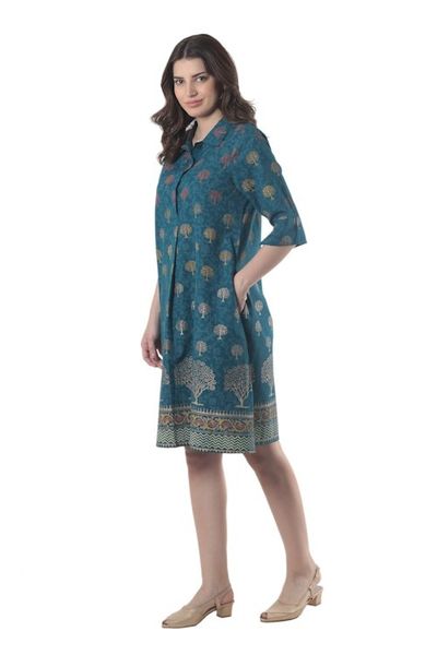 Alternate image for Hand Block-Printed Shirtdress Chanderi Garden