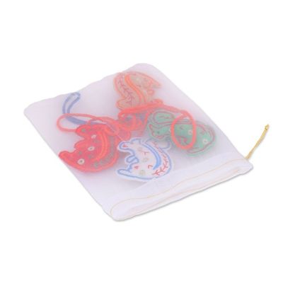 Alternate image for Assorted Color Squirrel Ornaments in Wool Felt Set of 4 Squirrel Greetings