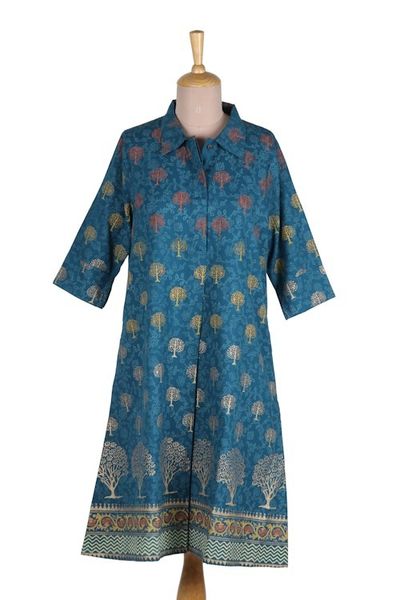 Alternate image for Hand Block-Printed Shirtdress Chanderi Garden