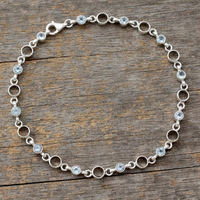 Alternate image for Link Style Anklet with Blue Topaz and Sterling SIlver Elegant Simplicity