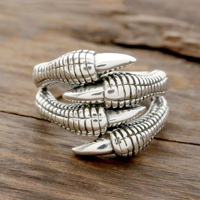 Alternate image for Sterling Silver Dragon Claw Band Ring from India Dragons Claws