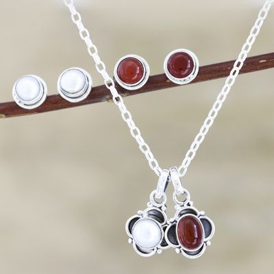 Alternate image for Hand Crafted Carnelian and Cultured Pearl Jewelry Set Gorgeous Harmony