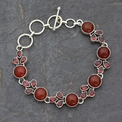 Alternate image for Natural Carnelian and Garnet Gemstone Link Bracelet Romantic Glow