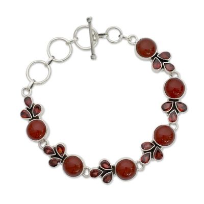 Alternate image for Natural Carnelian and Garnet Gemstone Link Bracelet Romantic Glow