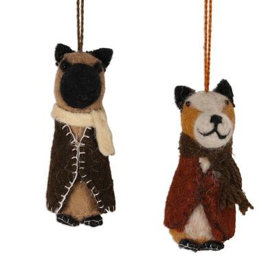 Alternate image for Embroidered Wool Dog Ornaments from India Set of 6 Festive Pups